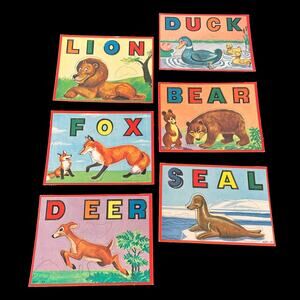 Milton Bradley Animal Fun Standup Animals Vtg 1957 Unpunched Stencils 4637 RARE
